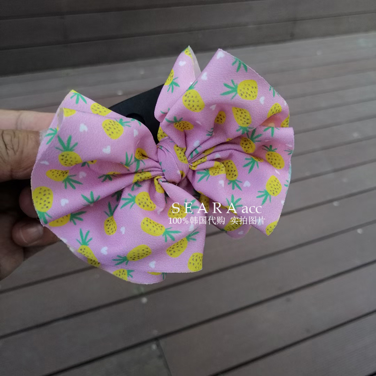 清仓 正品韩国发饰儿童女宝布艺蝴蝶结鸭嘴发夹可爱菠萝图案边夹