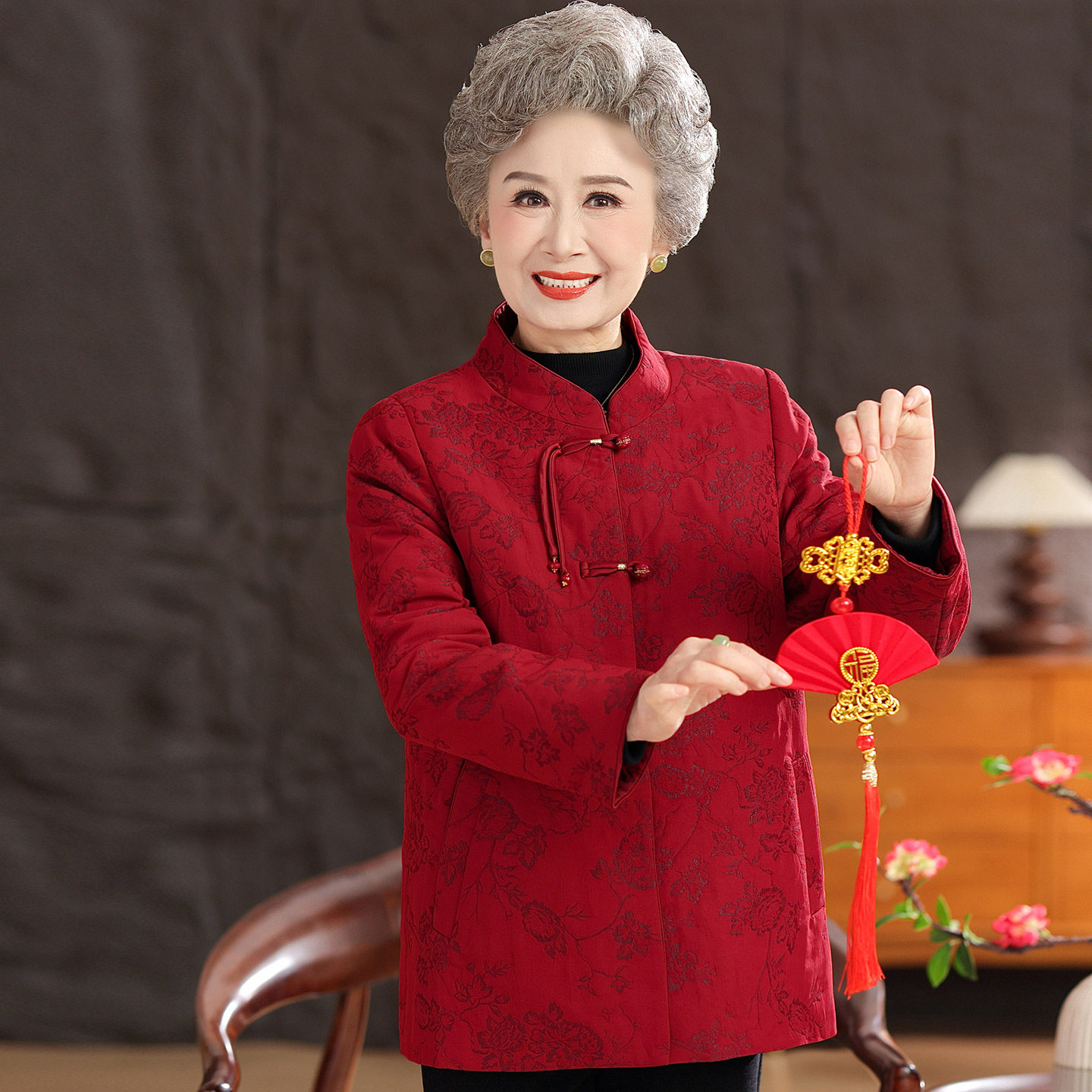 恒源祥奶奶春装毛呢外套女