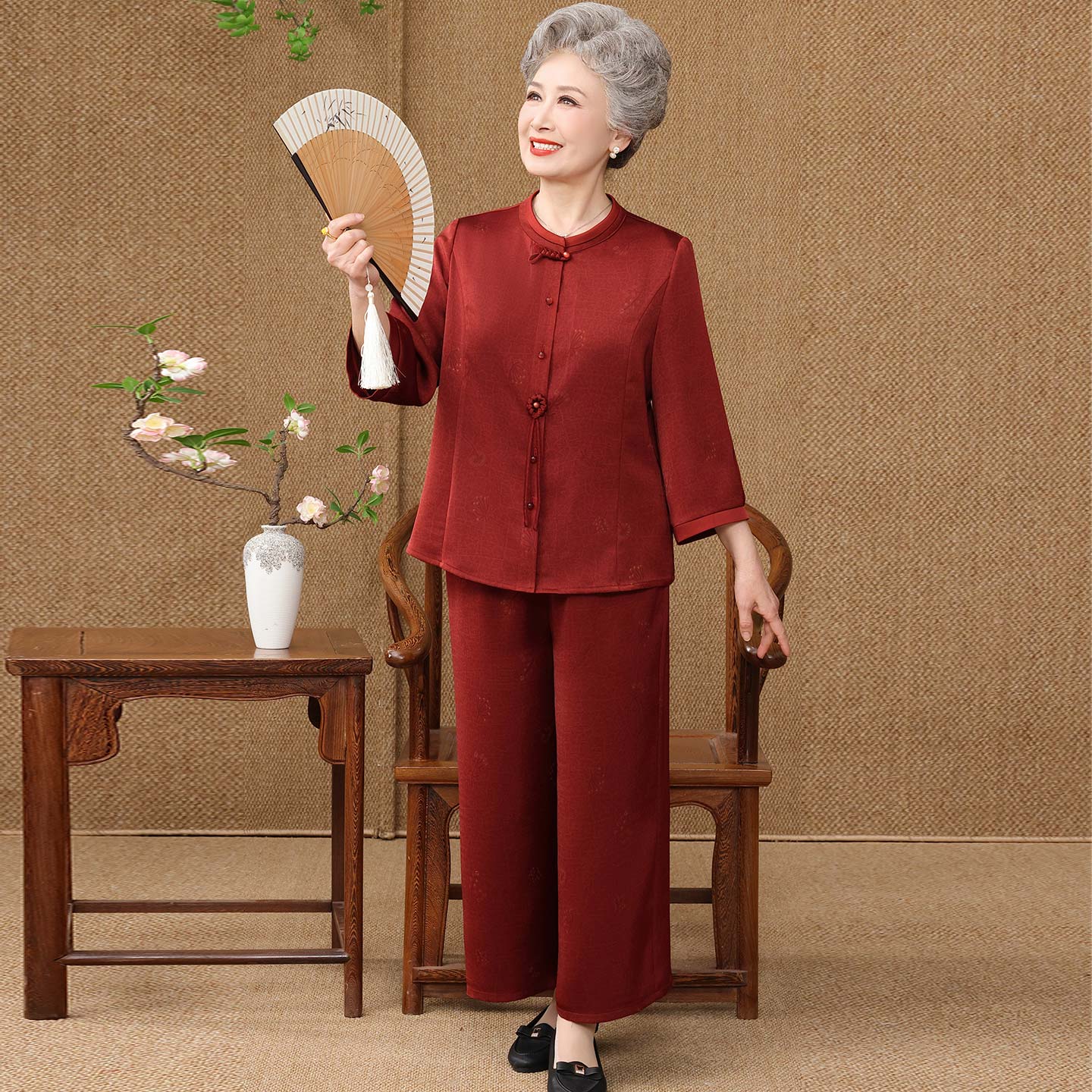 老年人妈妈夏装婚礼套装