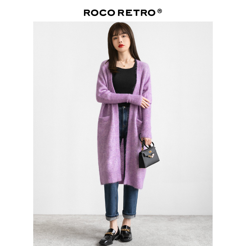 ROCO复古马海毛毛衣外套女中长款