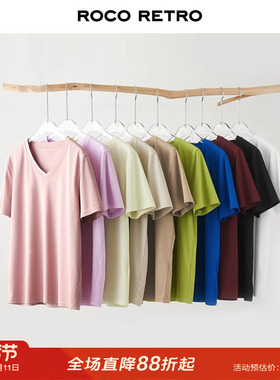 ROCO60支液氨SUPIMA匹马棉凉感醋酸易去污百搭圆领宽松V领T恤女
