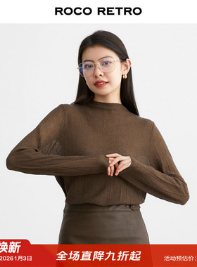 ROCO超细美利诺羊毛 秋季新款14针半高领薄款针织打底衫内搭上衣