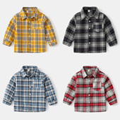 儿童衬衣长袖 男童格子衬衫 男春装 小童童装 春秋宝宝外套潮 春款