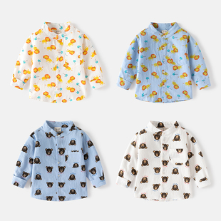 儿童衬衫男童长袖衬衣2025新款男孩洋气法式学生帅气上衣