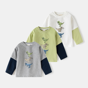 秋季 打底衫 新款 T恤男童拼袖 潮 宝宝衣服儿童长袖 童装