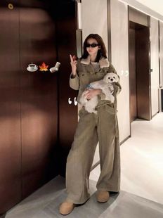 复古水洗飘带毛领牛仔外套冬季 无为心境 加厚廓形短夹克 FAE