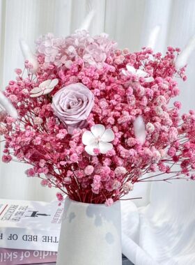 真花满天星永生花束家居装饰摆件