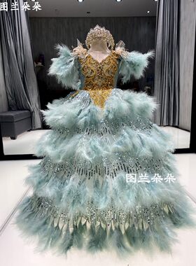 亮片羽毛高端重手工齐地奢华