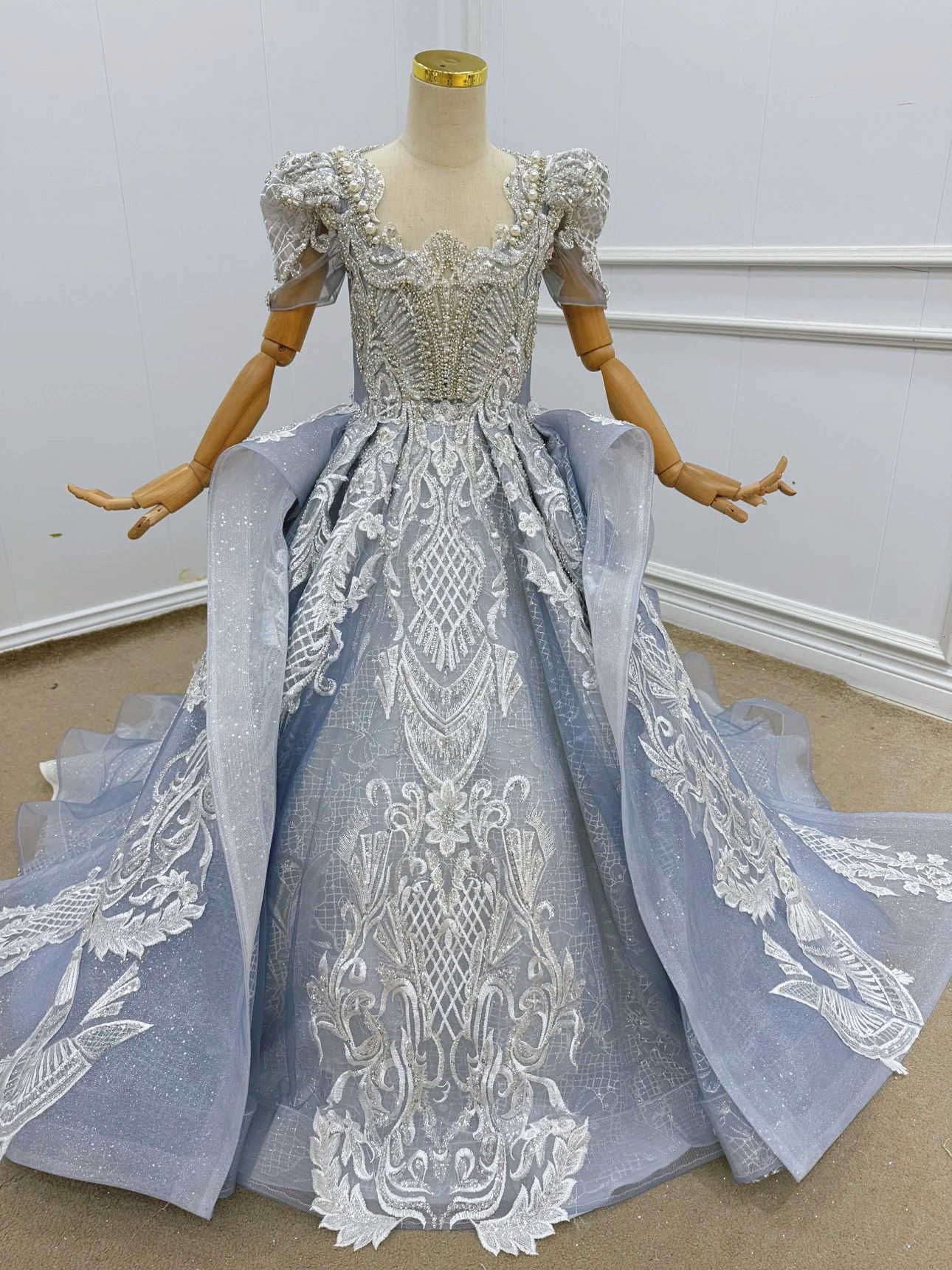 出租蓝色女童十岁生日轻奢高端公主裙主持人钢琴演奏模特走秀礼服