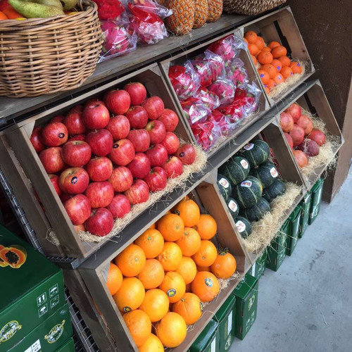 1水果篮实木收纳箱零食面包果蔬陈列展示箱商店超市商用原木木筐