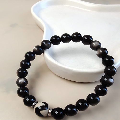 【山禾黑耀】黑曜石手链轻奢小众高级感简约精致圆珠串珠手串