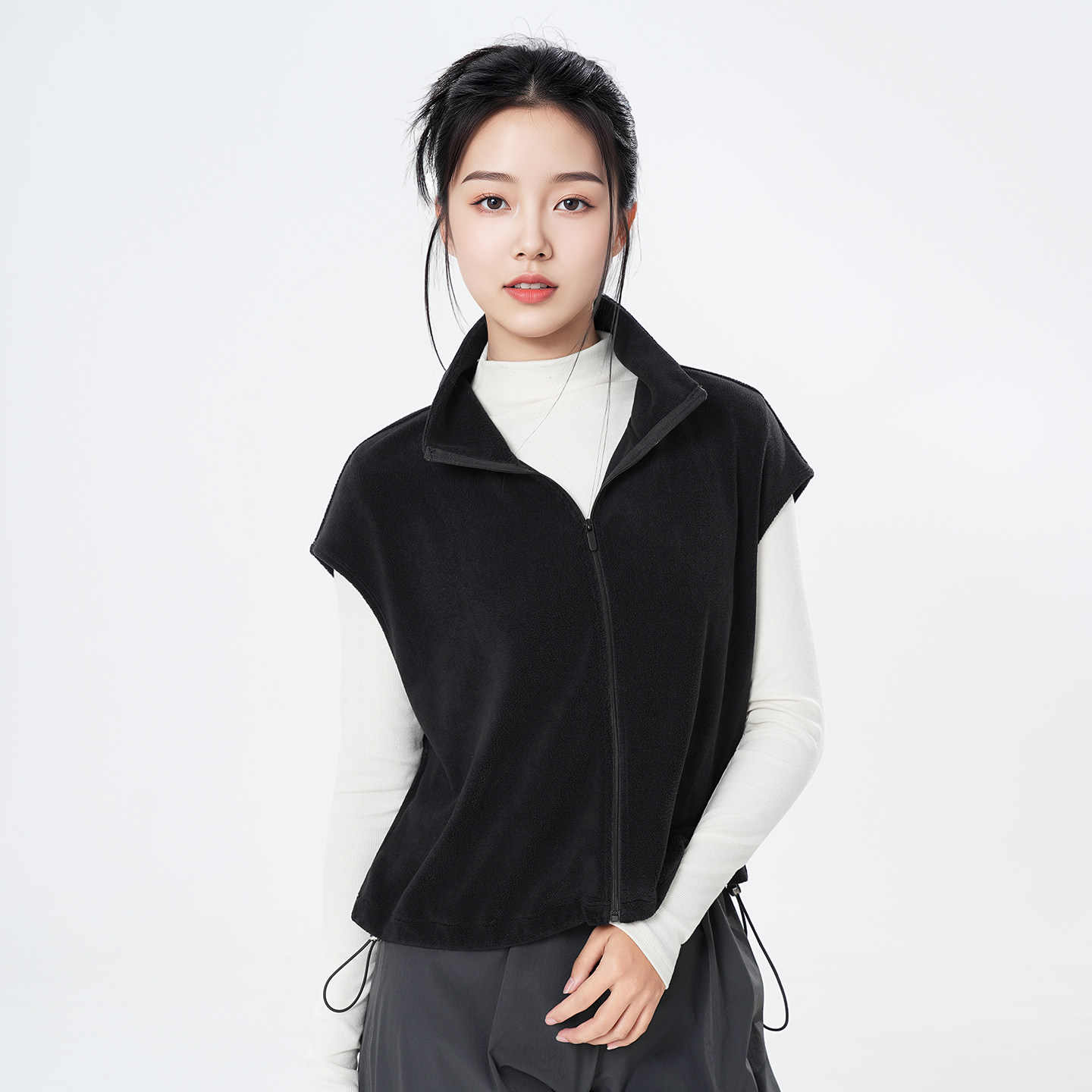 舞蹈上衣女秋冬黑色外套拉链立领摇粒绒马甲成人现代舞练功服外搭