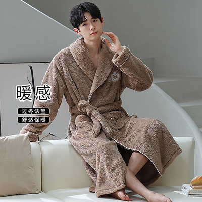 珊瑚绒睡袍男款冬季2025新款加厚