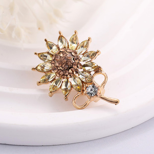 礼服百搭别针 奢华精致棕色向日葵胸针高档水钻设计感胸花男女西装