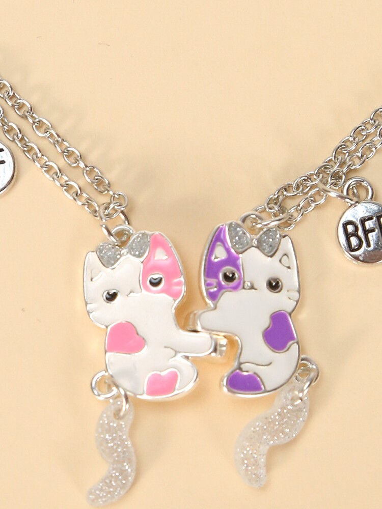한국어 새 고양이 목걸이 BEST FRIENDS 좋은 친구는 BFF 어린이의 가장 친한 친구 우정 펜던트를 자기적으로 끌어들일 수 있습니다