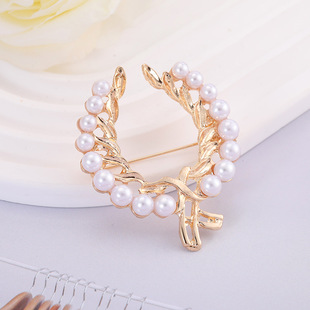 礼服别针优雅简约防走光配饰 奢华复古珍珠花环胸针女精致高档西装