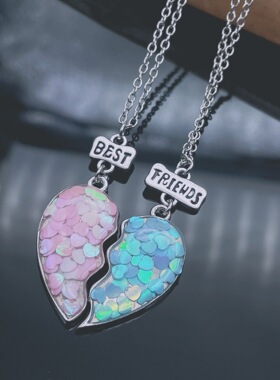 欧美滴胶卡通合金饰品新款亮片爱心形bestfriend儿童项链时尚套装