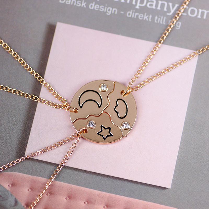 三人闺蜜项链女学生韩版简约星星月亮云朵姐妹拼接吊坠友谊锁骨链