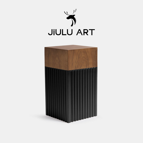 意式极简撞色方形实木边几高级感