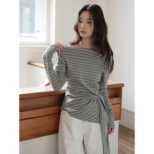 长袖 新款 韩系一字肩绑带收腰上女秋季 上衣n585c 流星倾落