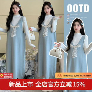 宽松花边打底 实拍现 时尚 韩版 蝴蝶结针织背心裙两件套 秋冬套装