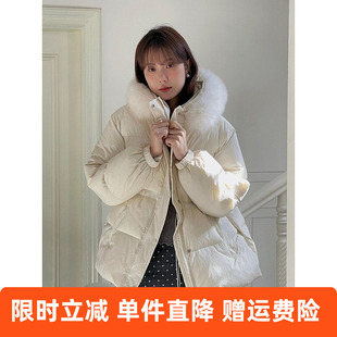 羽绒棉服w600b 通韩系勤狐狸毛领连帽加厚收腰外套女冬季