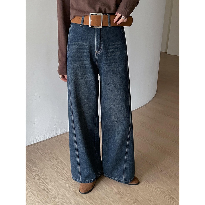 【爆款延续植绒加厚】加绒韩系直筒牛仔裤女冬季阔腿裤n789c