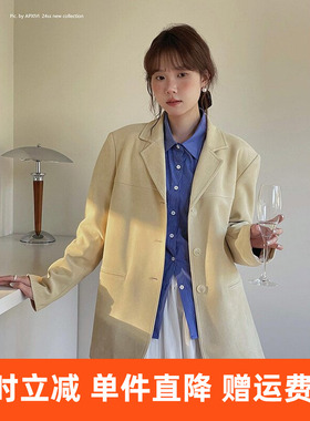 【】法式复古仿麂皮绒翻领西装外套女秋季新款新款西服w709b