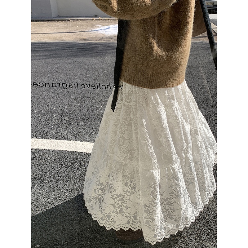 【波卡尔舞曲】法式复古磨毛刺绣蕾丝半身裙女冬季a字裙n909c