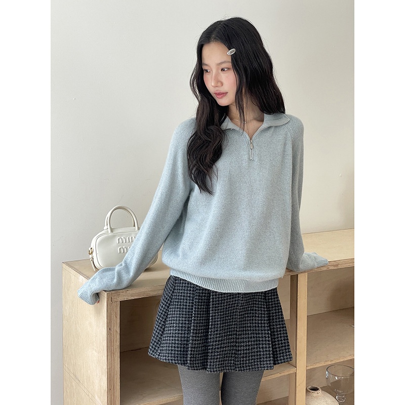 【慵懒调节家】复古半拉链范琳宽松针织衫女冬套头毛衣w897c