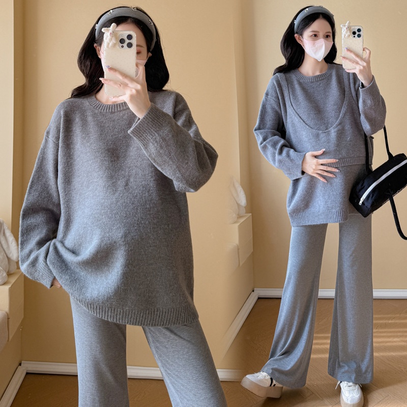 孕期穿搭2025秋冬新品慵懒风宽松遮孕肚两件套百搭通勤孕妇装毛衣