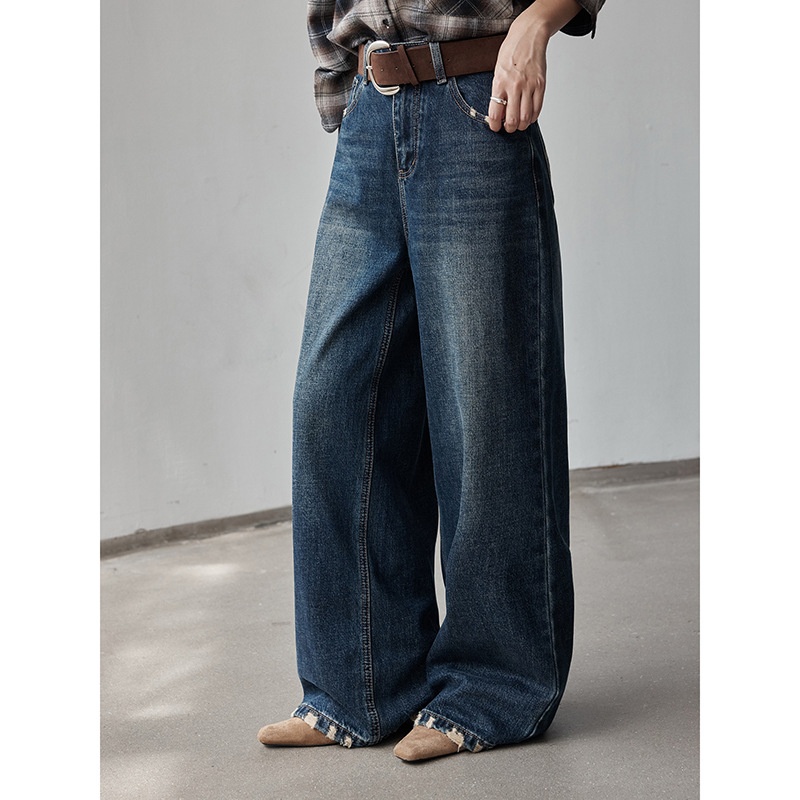 【特调艺术玩家牛仔裤】秋季复古做旧宽松磨边直筒裤女n695c