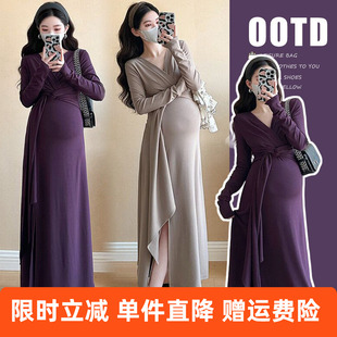 孕妇秋装2025新款连衣裙秋冬季毛衣辣妈气质早秋法式孕期穿搭