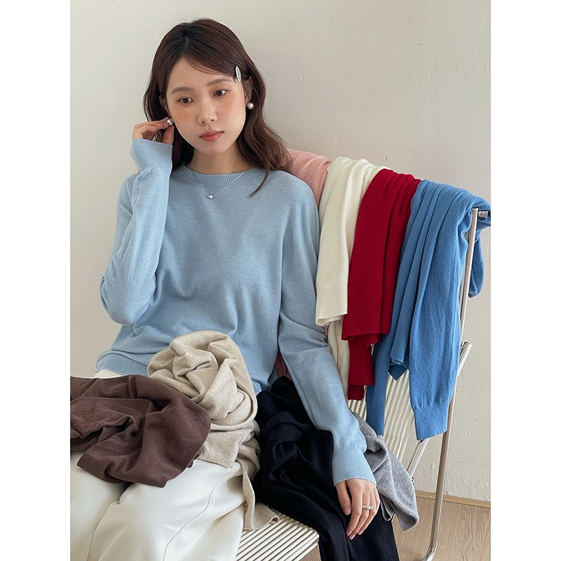 【羊毛氛围感开关】韩系圆领针织打底衫女冬季新款毛衣w788c