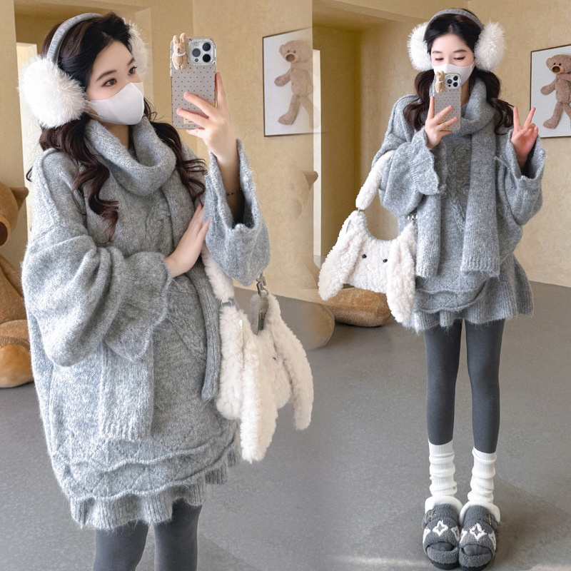 孕期穿搭秋冬新品简约宽松毛衣半身裙显瘦辣妈外穿氛围感孕妇套装