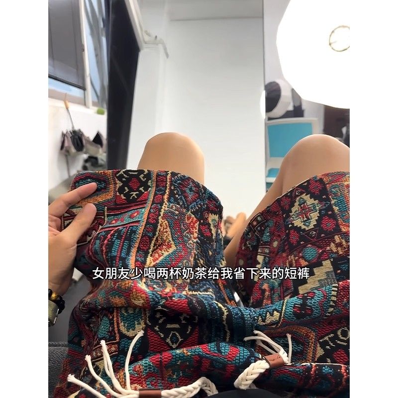 民族风提花针织短裤男夏季薄款潮牌新中式重磅运动卫裤美式五分裤