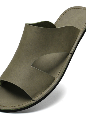 46大码47手工男士凉拖鞋夏季外穿时尚休闲拖鞋潮真皮沙滩鞋一字拖