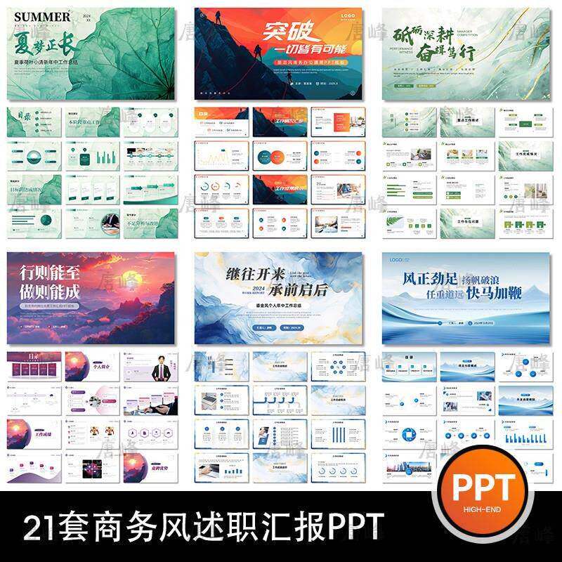 2024年大气年中部门工作总结述职汇报计划商务办公励志风ppt模
