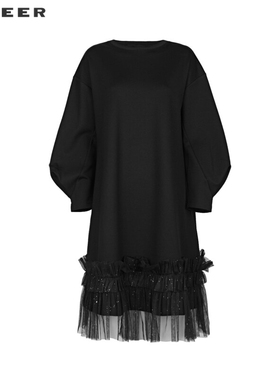 【一一专属】时尚圆领网纱碎褶宽松连衣裙S244Z1211