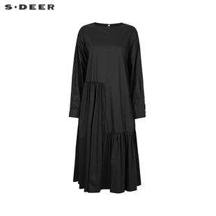 休闲圆领抽褶不规则宽松连衣裙S243Z1264 甜甜粉丝专享