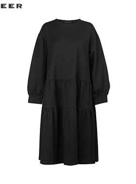 【一一专属】时尚圆领碎褶不规则宽松连衣裙S244Z1290