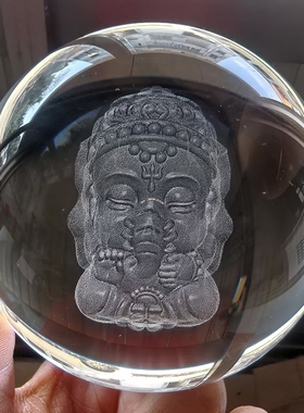 东南亚象神宝宝水晶球摆件内雕工艺佛堂供奉客厅平安吉祥家居装饰