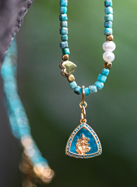 绿度母松石珍珠方珠项链 | 万物叁仟