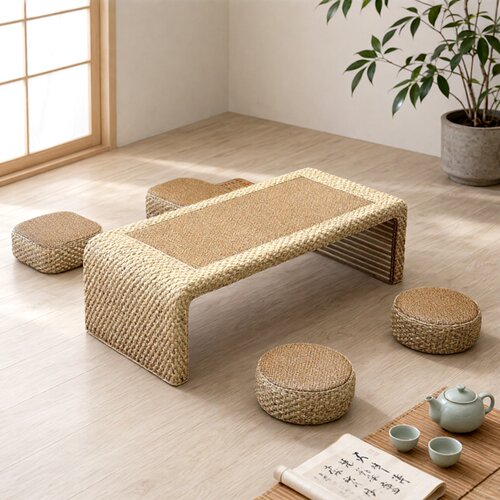草藤居榻榻米茶几手工藤编