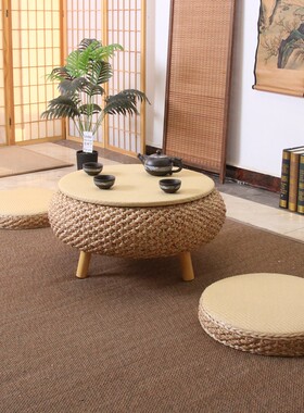 草藤居藤编圆桌可收纳