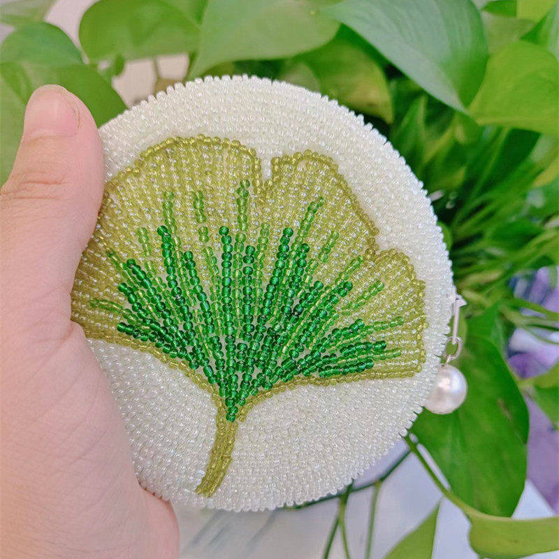 手工串珠零钱包圆形淑女风清新银杏叶硬币小包斜挎钉珠包可定制,箱包皮具/热销女包/男包,钱包,淘宝优惠券,粉丝福利购,淘宝优惠卷