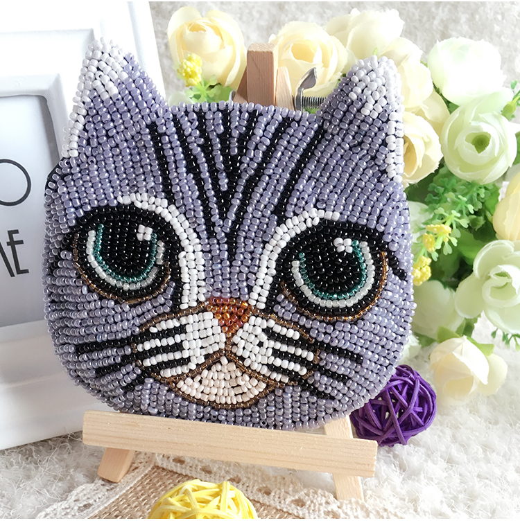 卡通喵星人串珠零钱包diy珠绣