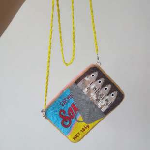 欧美小众斜挎链条包女高端亮片钉珠女包手工珠绣手机包袋日常通勤