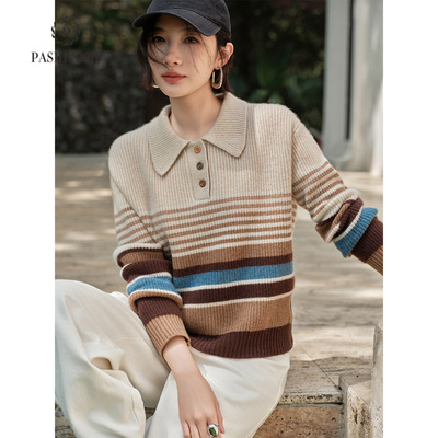 帕什羊绒衫女100%山羊绒25秋冬新堆堆领提花针织毛衣JFNZ000102