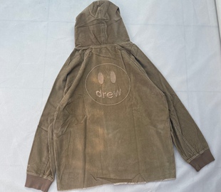 卫衣比伯男女同款 Dre只有一件 猪窝笑脸大刺绣灯芯绒帽子长袖